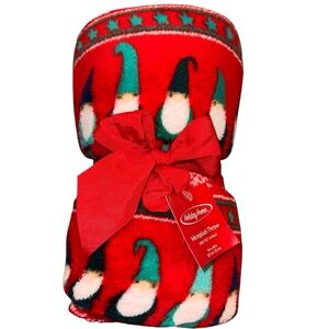 Holiday Home Gnome Theme Christmas Microplush Throw 50” x 60” NWT